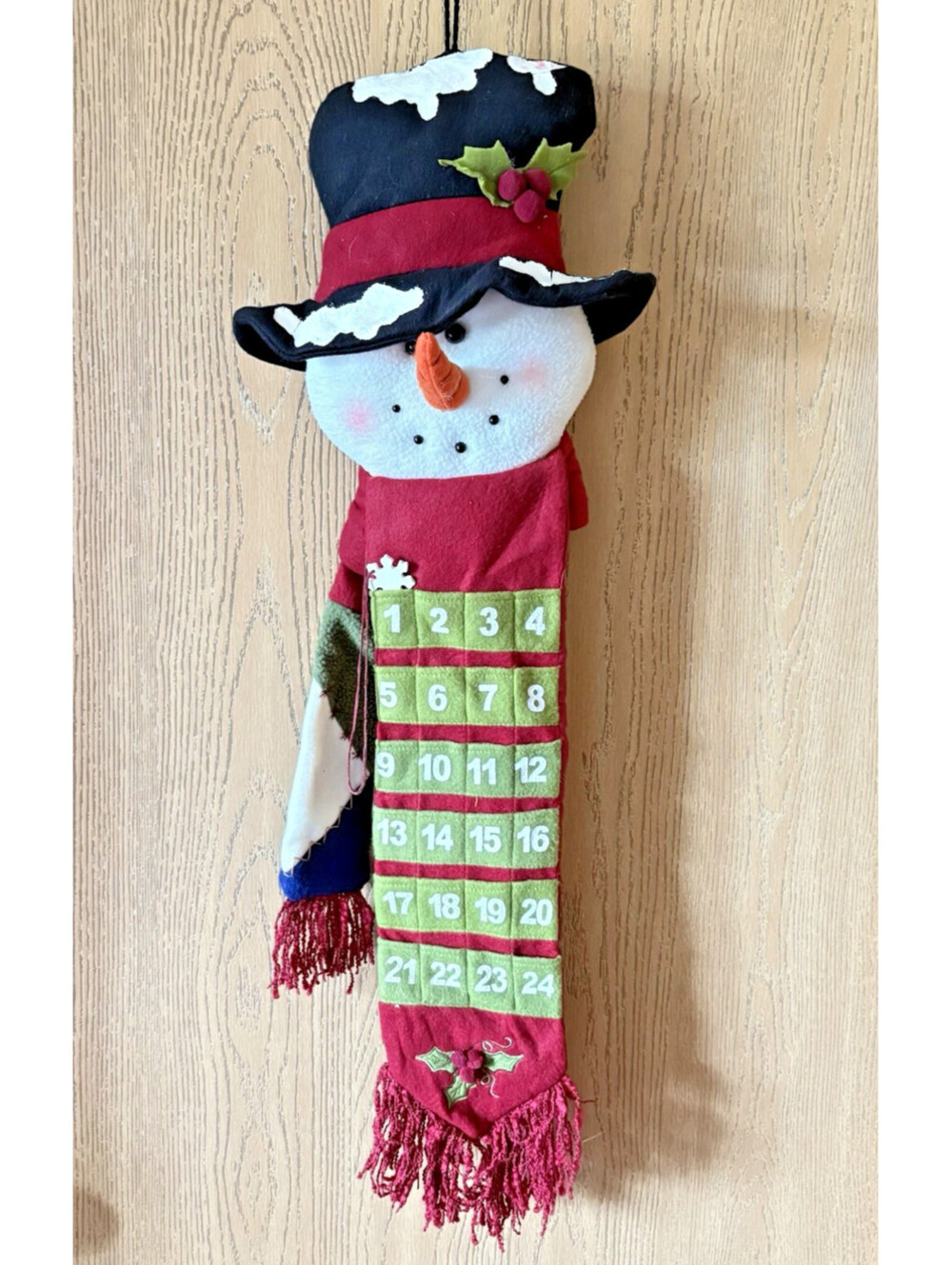 Snowman Hanging Advent Scarf Calendar w/Snowflake Christmas Countdown Fleece